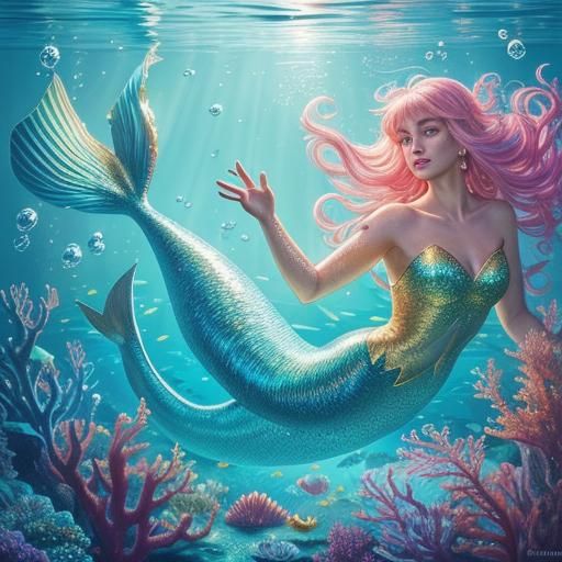 Mermaid-Fairy Hybrid in Candy Colored Seascape