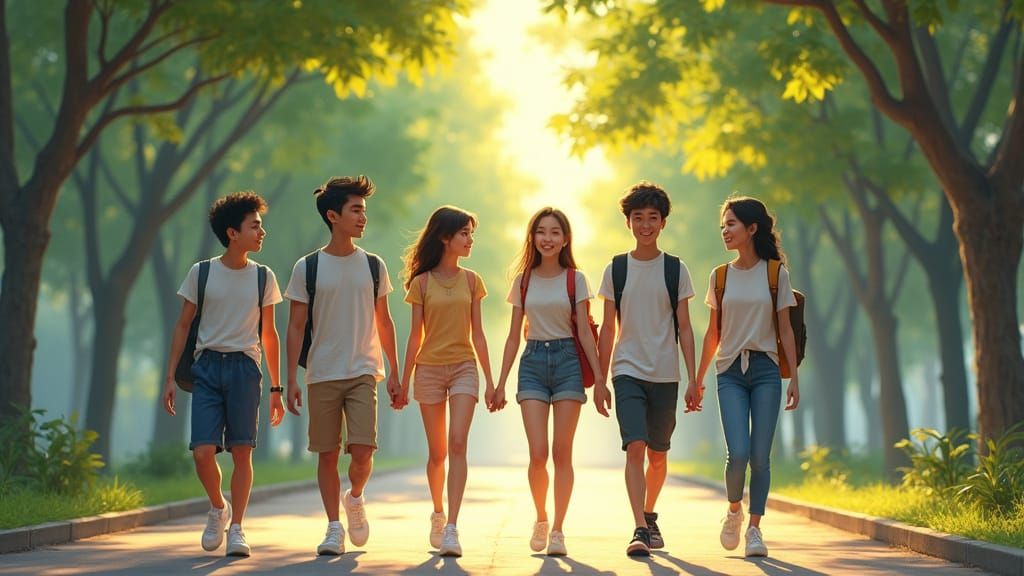 University Students on Campus in Pixar Style