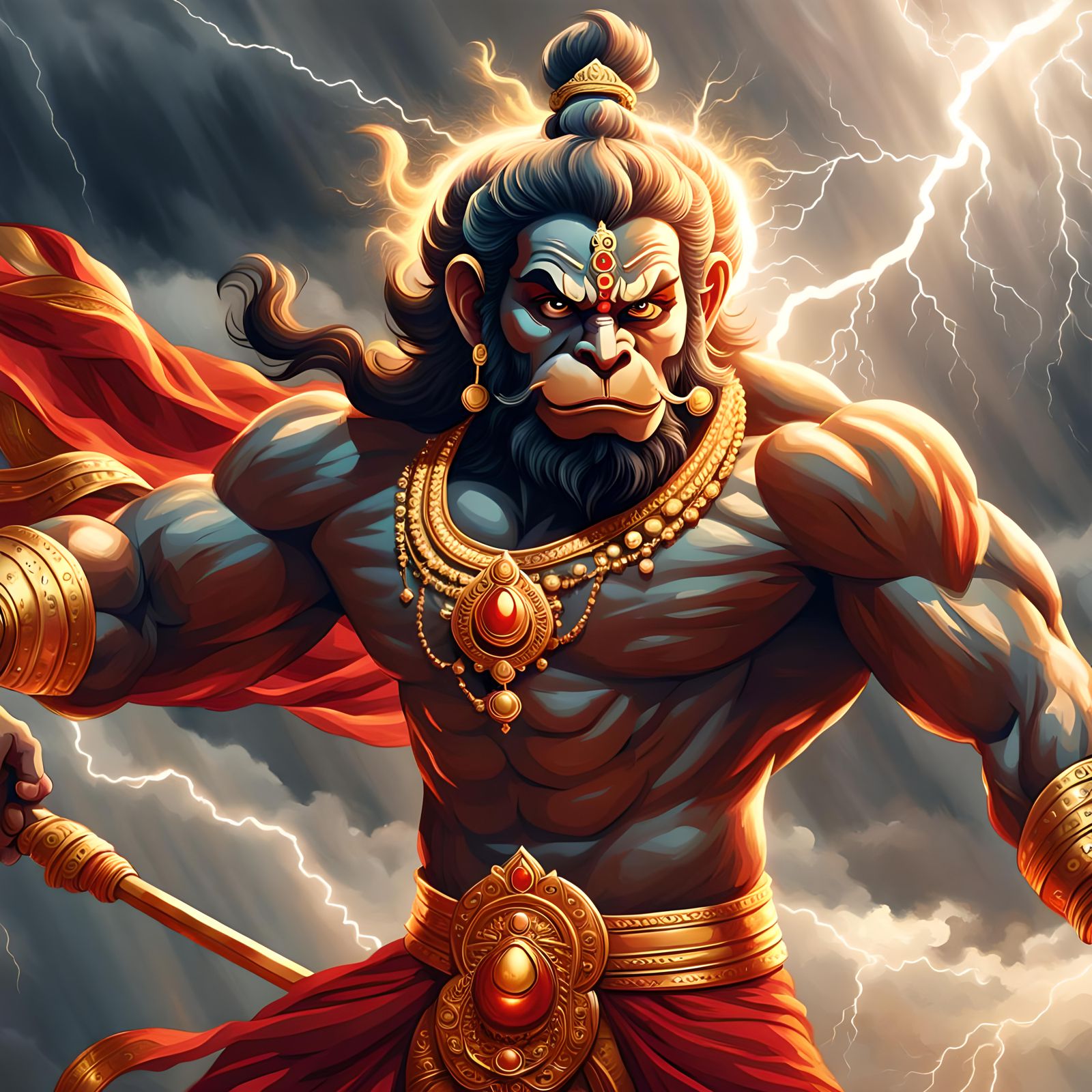 Majestic Hanuman: Mighty Deity with Golden Aura