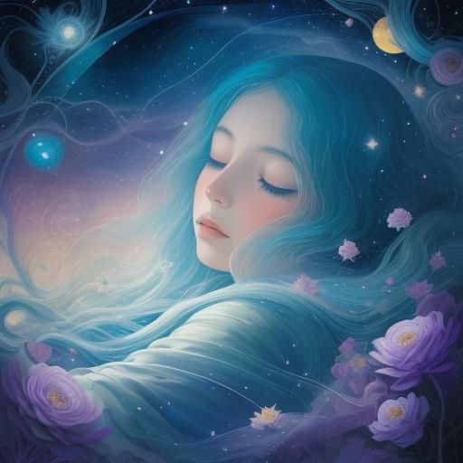 Celestial Dreamscape: Surreal Sleeping Woman in Starlight