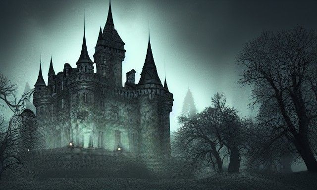 Creepy Horror Castle at Midnight in Realistic Digital Art