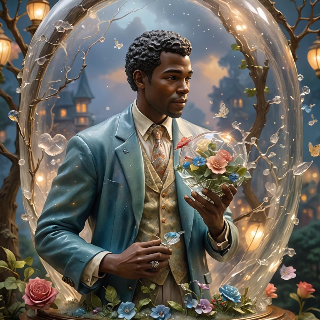 Romantic African American Man in Glass Figurine