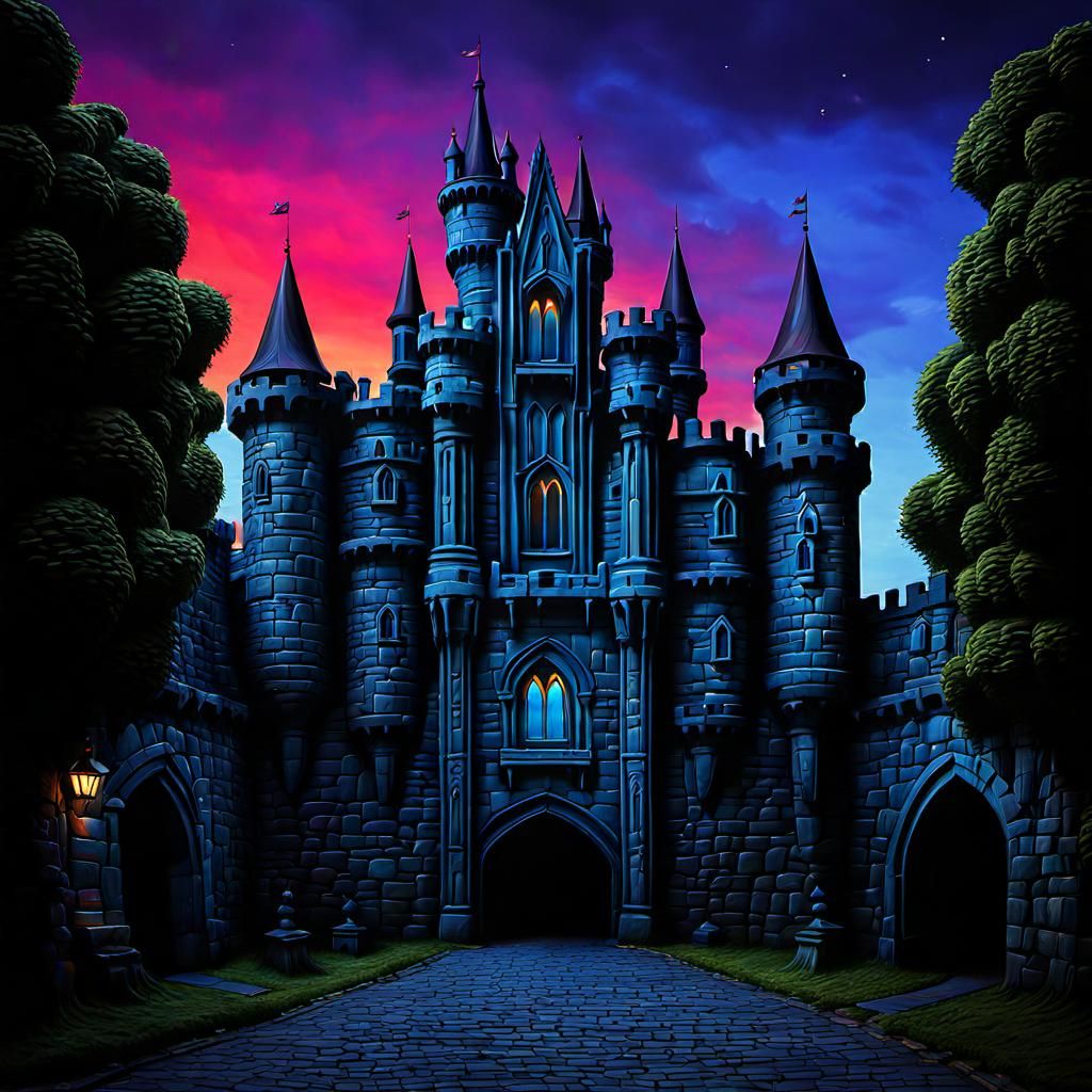 Gothic Castle Street Art in Impasto Style