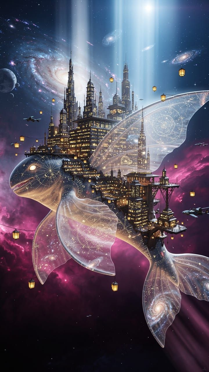 Cosmic Metropolis on Giant Creature in Nebula