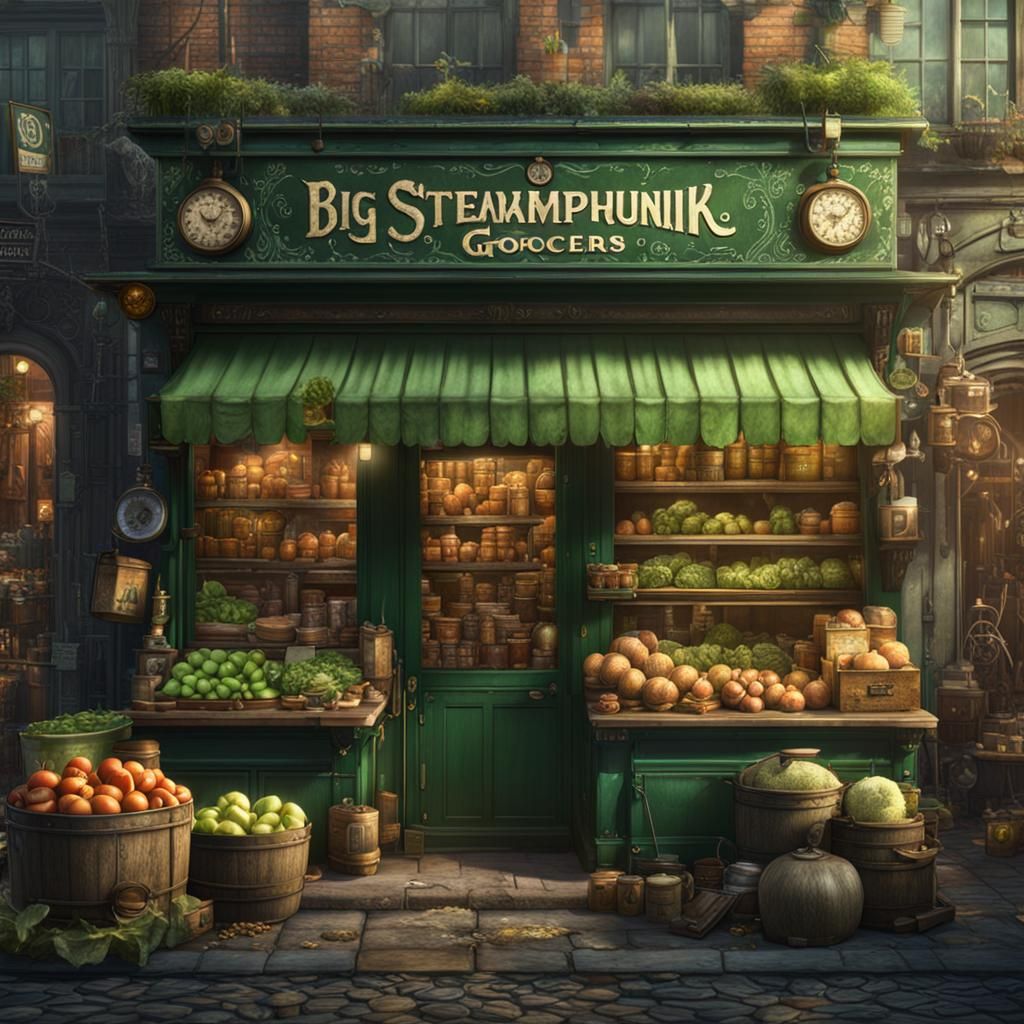 Steampunk Green Grocers in Detailed Matte Painting