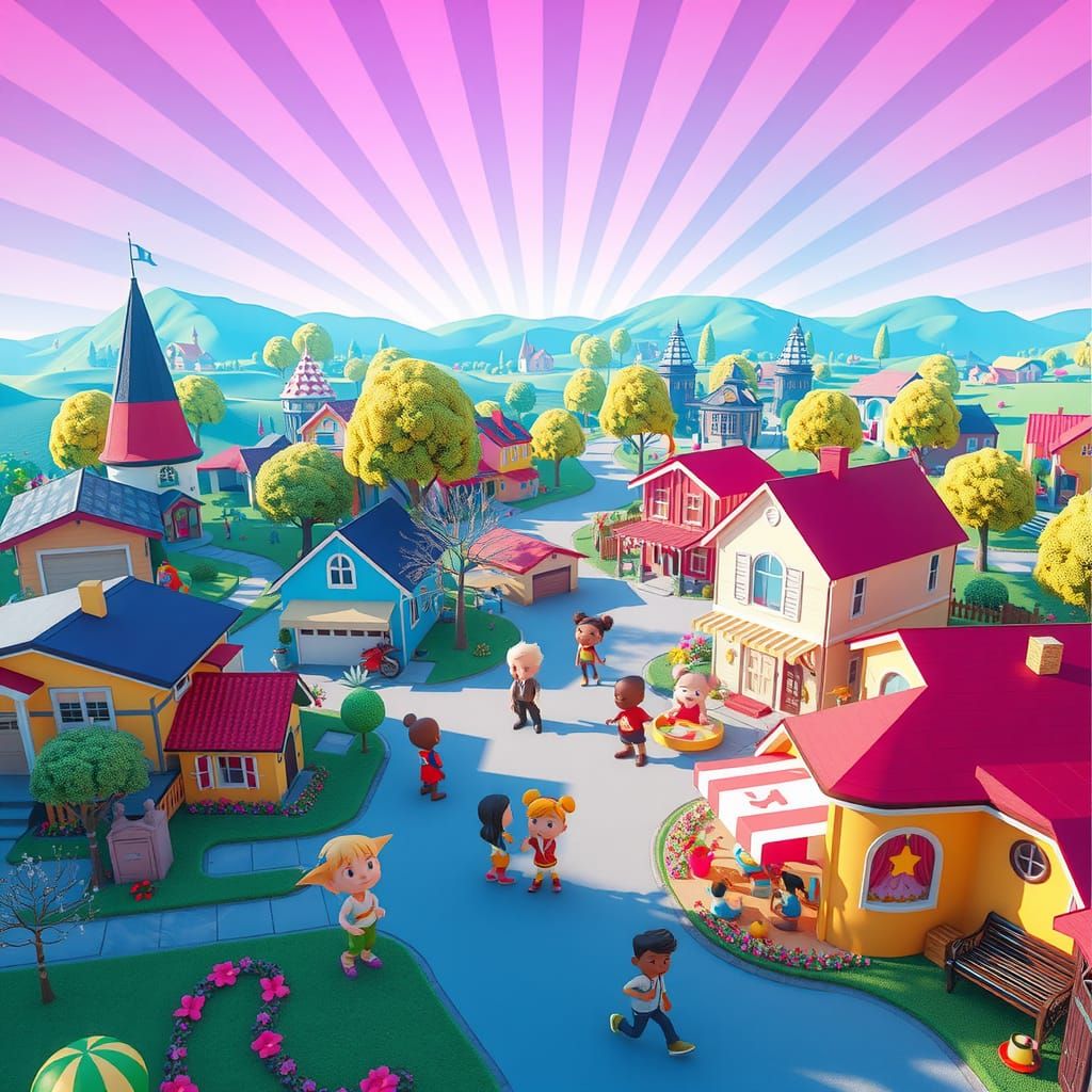 Whimsical Hometown: A Pixar-Inspired 3D Digital Artscape