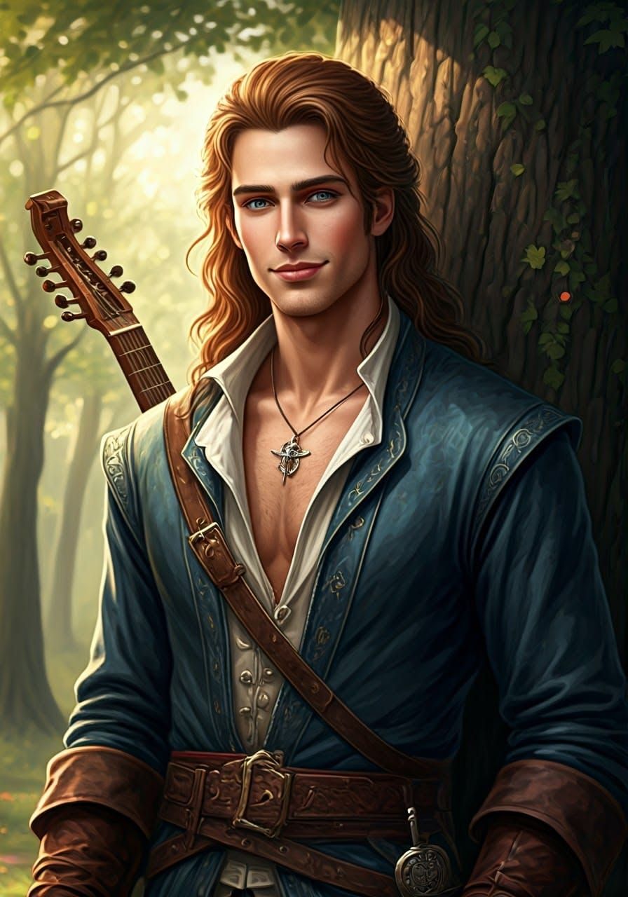 Handsome Bard with Lute and Fantasy Outfit