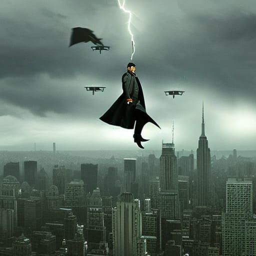 Green Hornet Leaps into Storm: Matte Painting Style