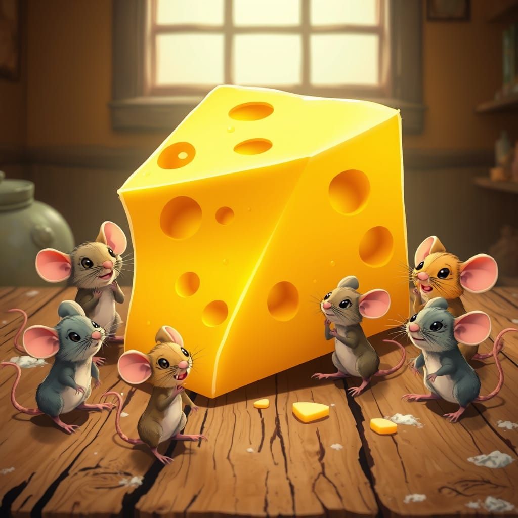 Whimsical Cheese Feast in Vibrant Animated Style