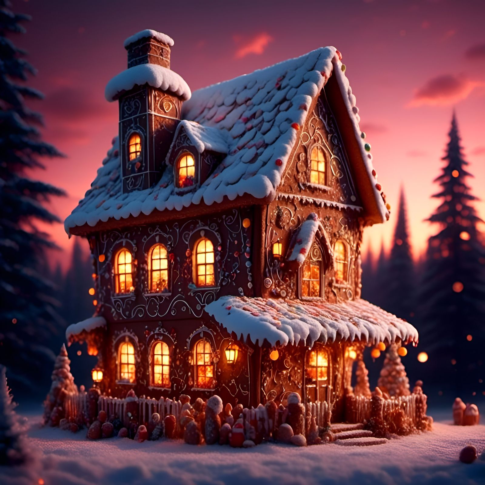 Festive Gingerbread House with Animation Style