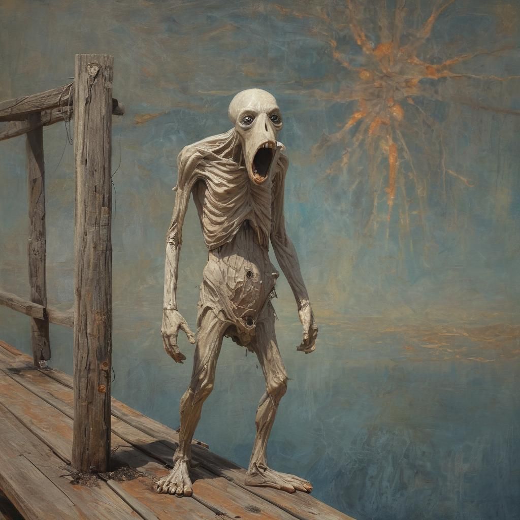 Emotive Anthropomorphic Figure's Silent Scream, Maximalist A...