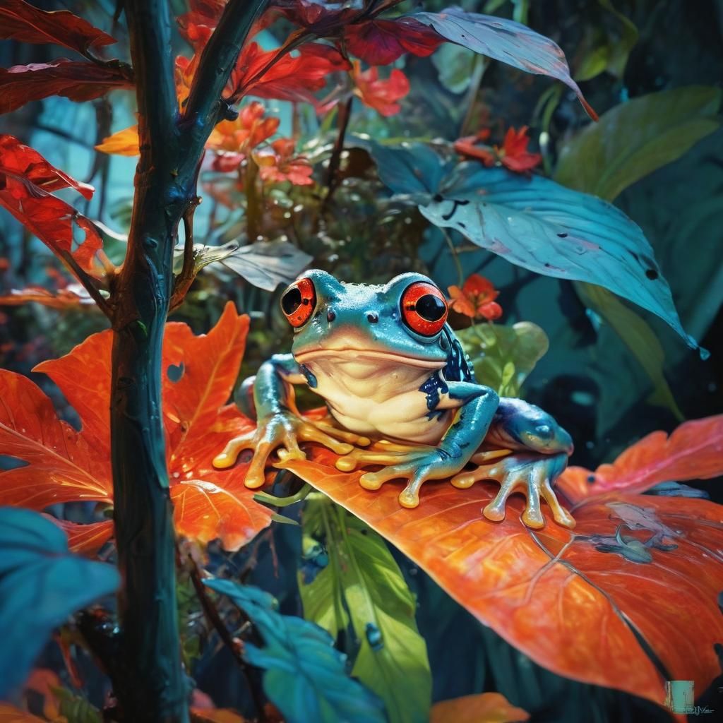 Cyberpunk Tree Frog in Jungle Illustration