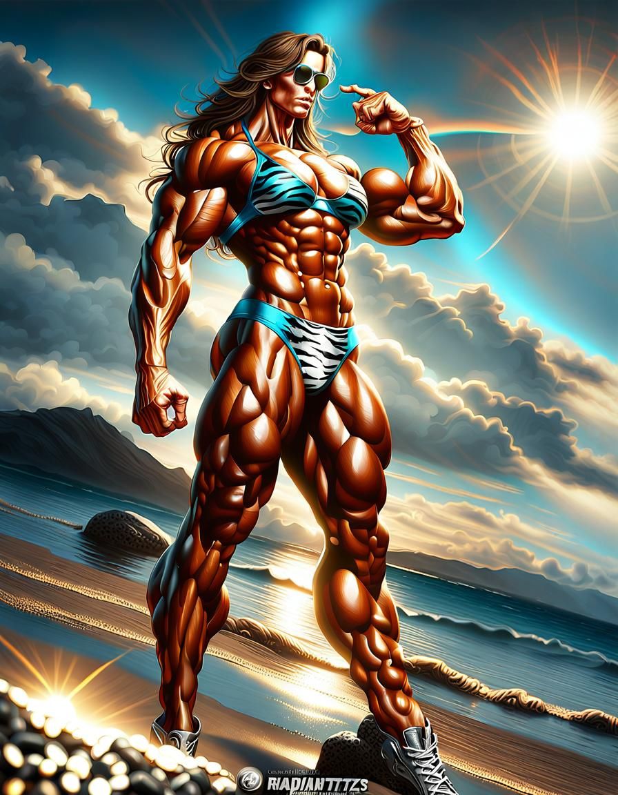 Kate Beckinsale as Muscular Bodybuilder on Tropical Beach