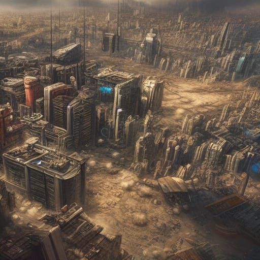 Detailed Cattlepunk City Digital Matte Painting