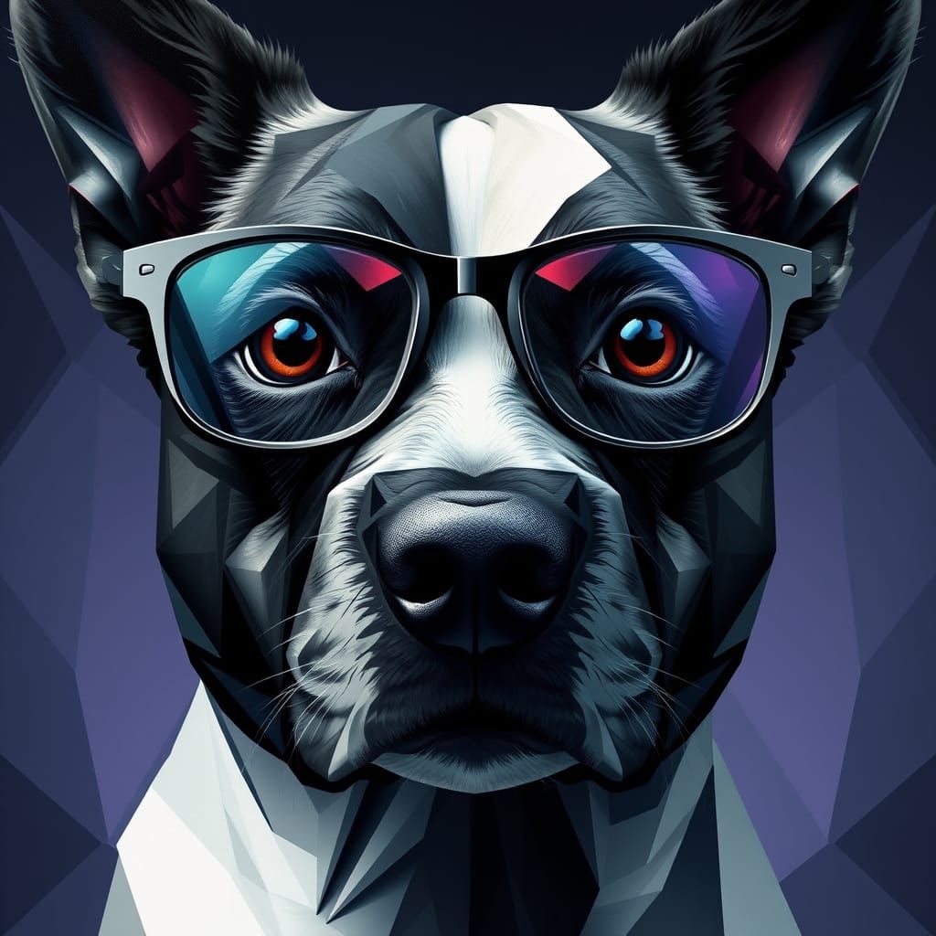 Futuristic Dog with Geometric Patterns in Cubist Style