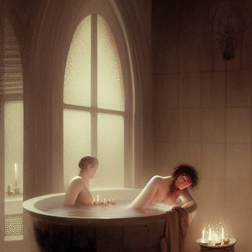 Disturbing Bath Scene in Horror Illustration Style