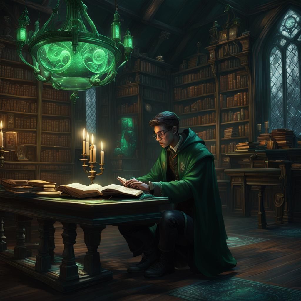 Bioluminescent Slytherin Common Room: Dark Fantasy Concept A...