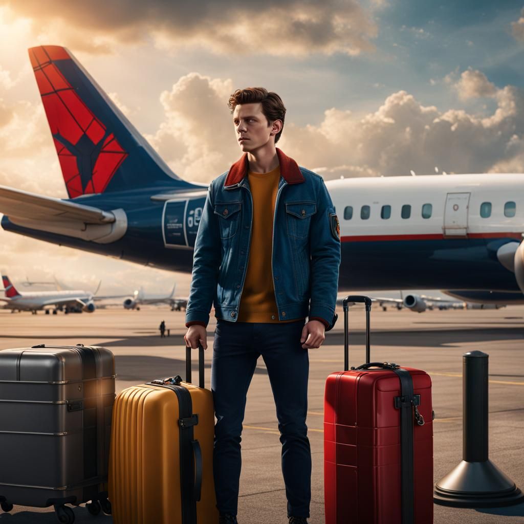 Peter Parker Awaits Vacation Flight, Detailed Digital Art