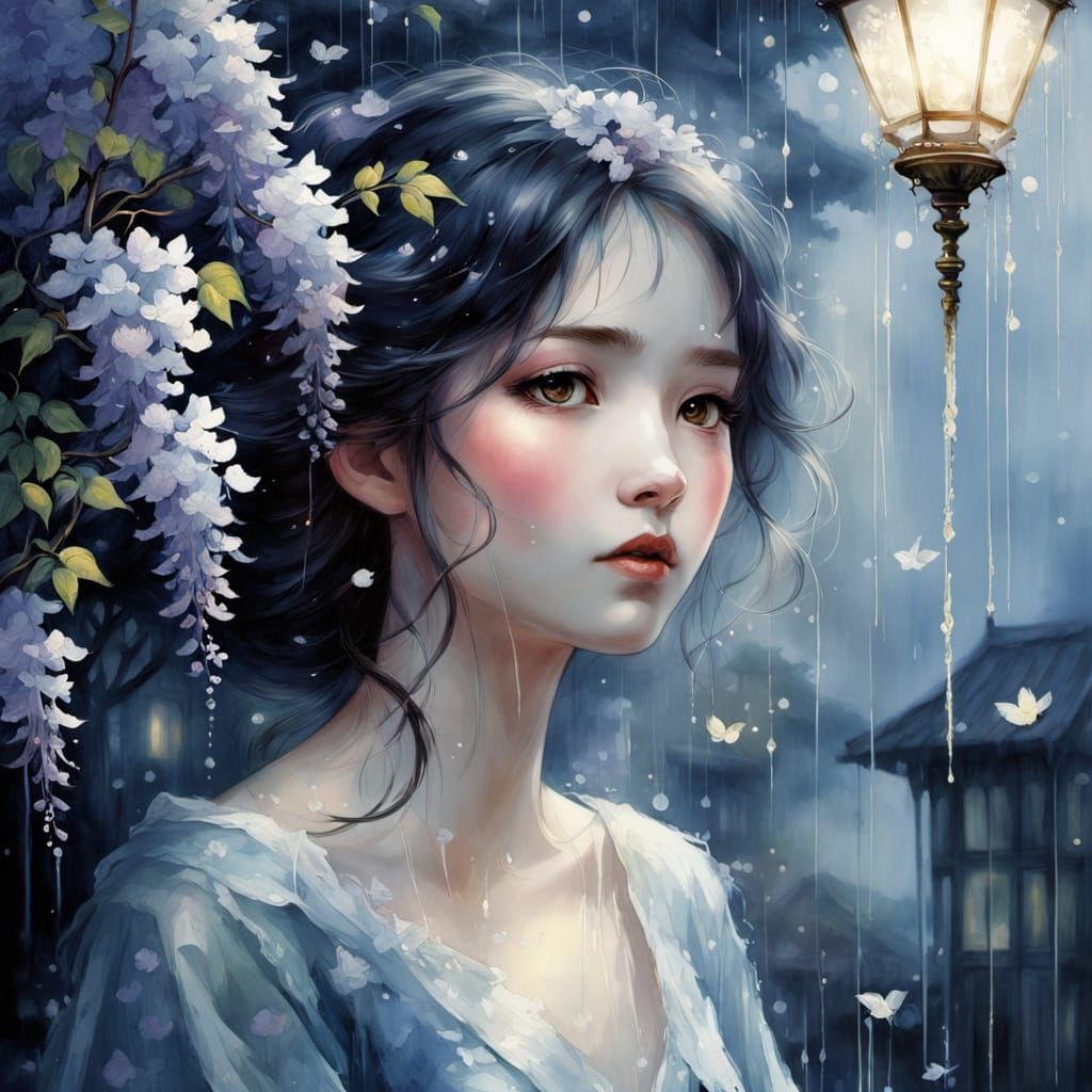 Porcelain Doll Dances in Rainy Night: Double Exposure Scene