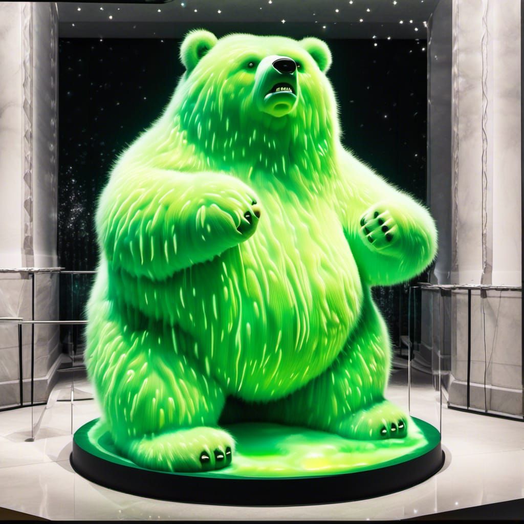 Bioluminescent Green Furry Bear in Slime Spring