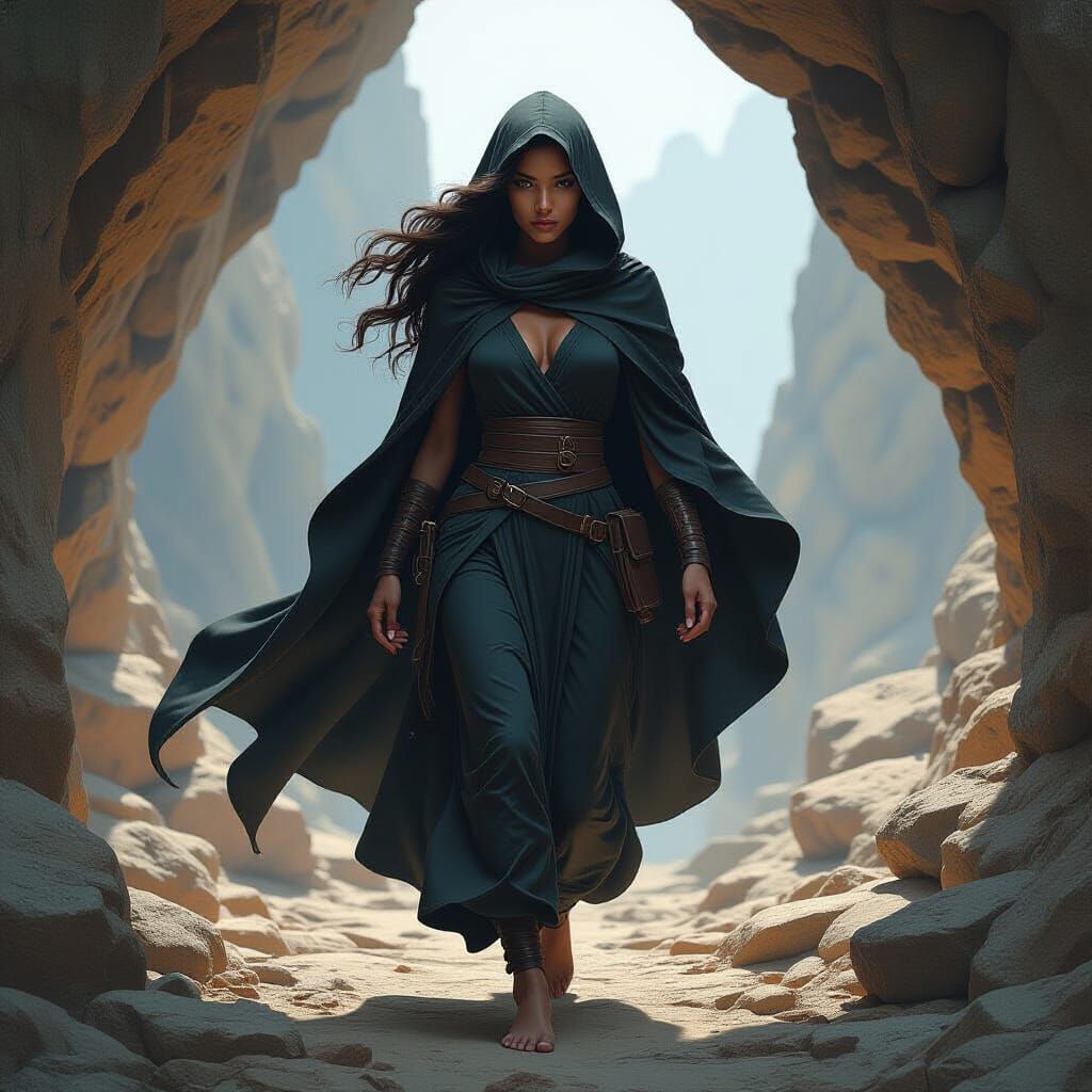 African Woman in Cave with Dynamic Lighting