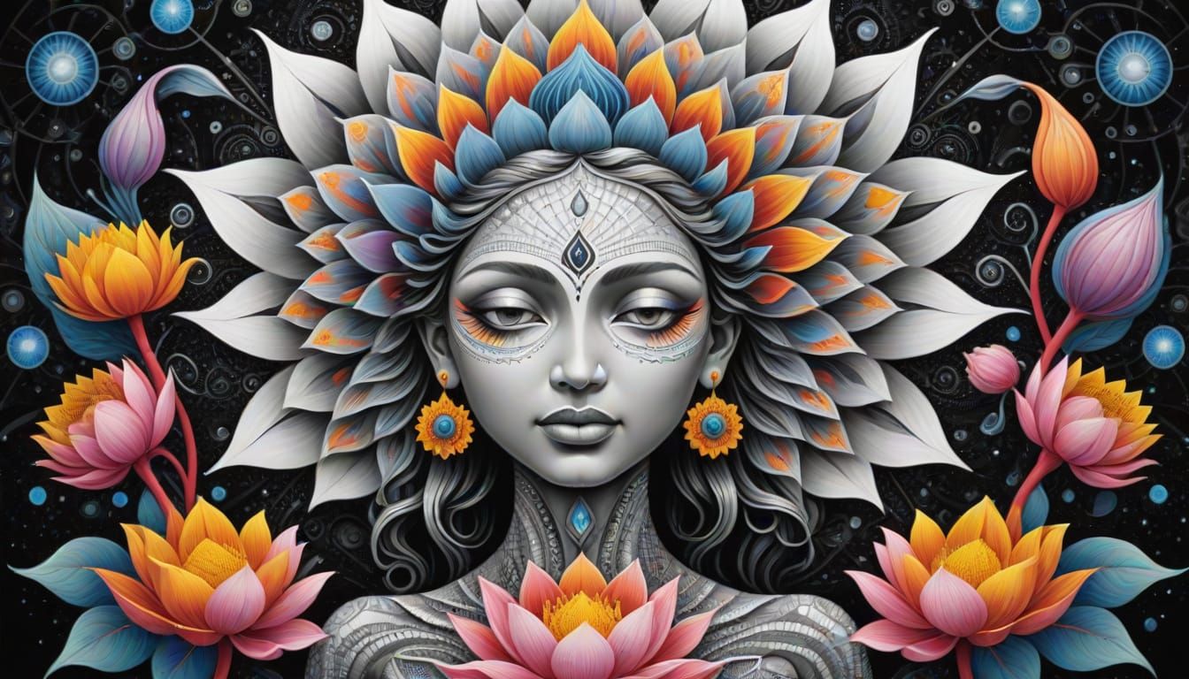 Surreal Hindu Goddess Emerges in Psychedelic Stained Glass