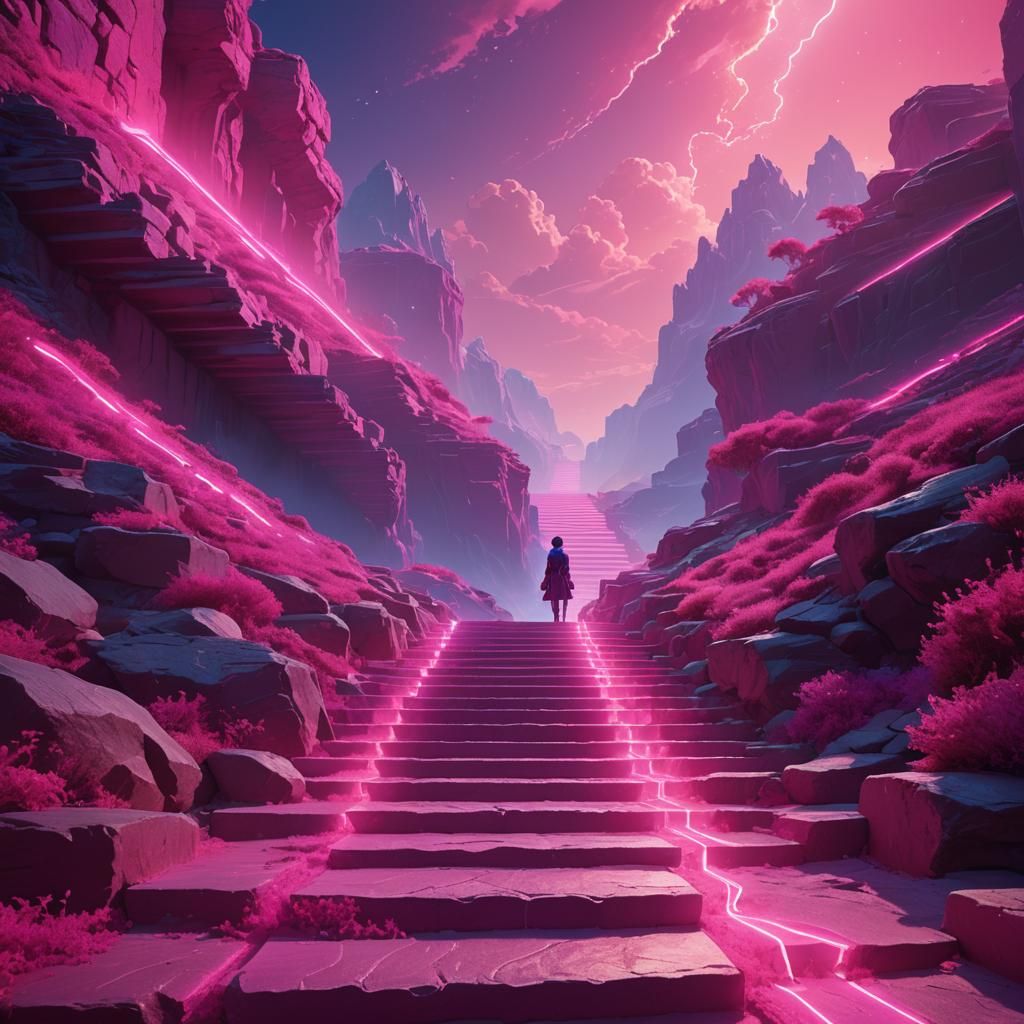 Neverending Pink Steps in Vibrant Digital Art
