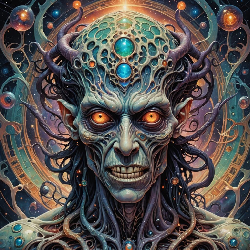 Demonic Porcelain Homunculus: Cosmic Astral Illustration