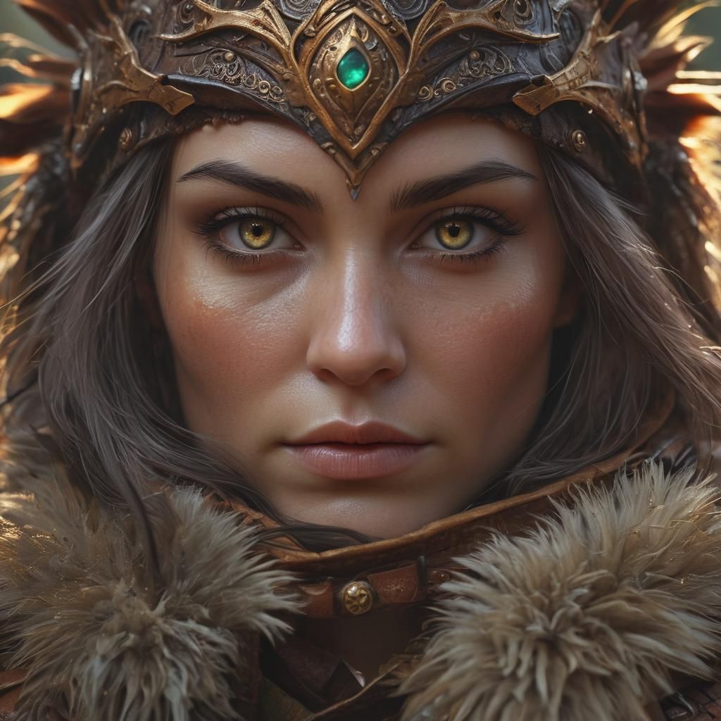 Mystic Forest Warrior Portrait in Golden Light