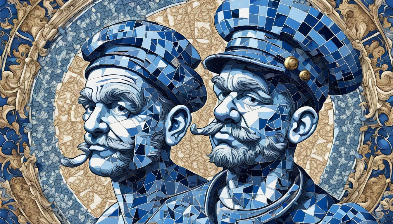 Shattered Popeye Delft Blue in Art Nouveau Style