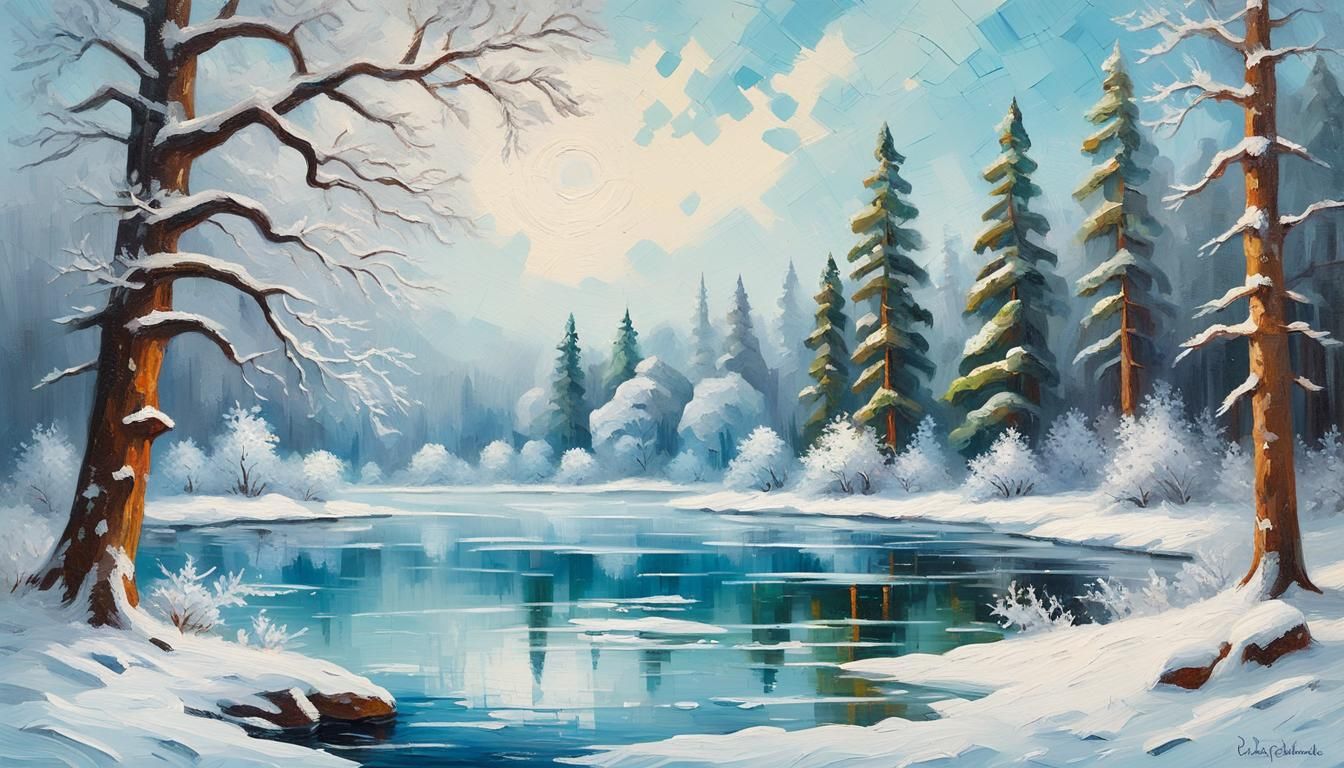 Winter Forest Clearing: An Impasto Oil Painting