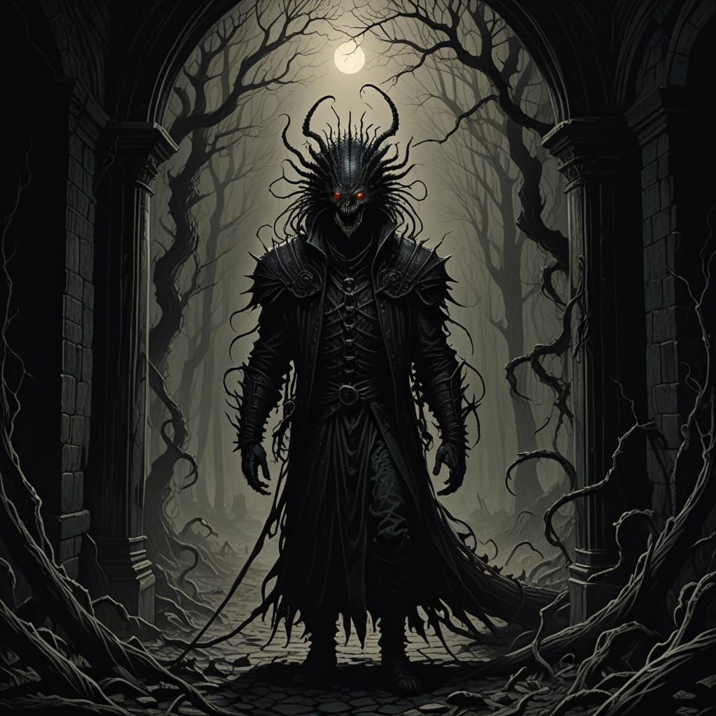 Grotesque Centipede Emerges from Human Eye in Dark Gothic St...