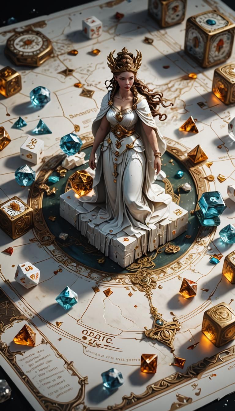 Crystal Goddess with Ancient Cards and Dice