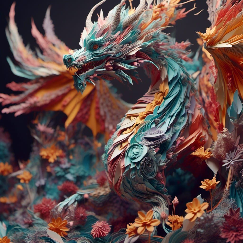 Origami Dragon: Detailed Papercraft in Pastel Colors