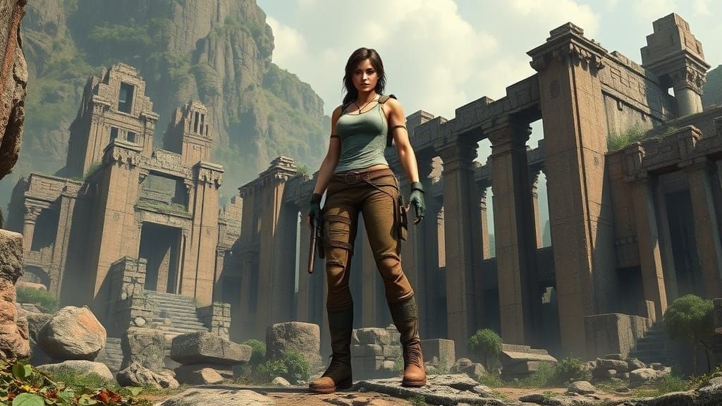 Giantess Lara Croft in Hyper-Realistic Ruins