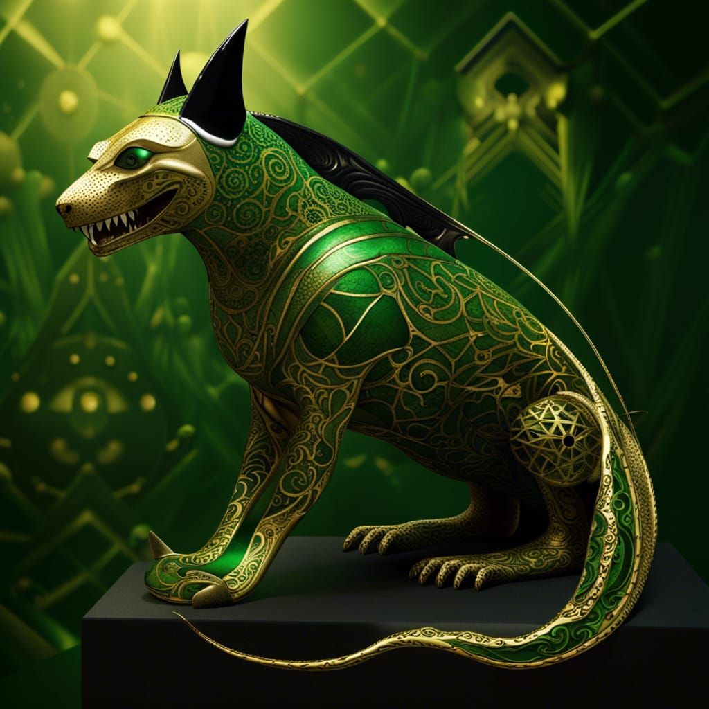 Steampunk Sphinx Shark Hybrid in Vorticism Style