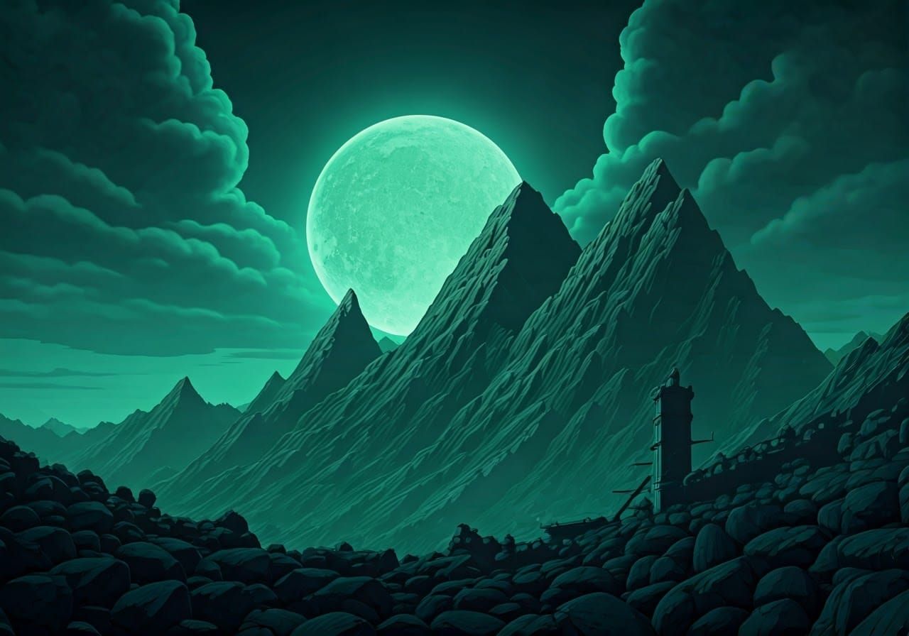 Art Deco Post-Apocalyptic Mountainscape by Moebius