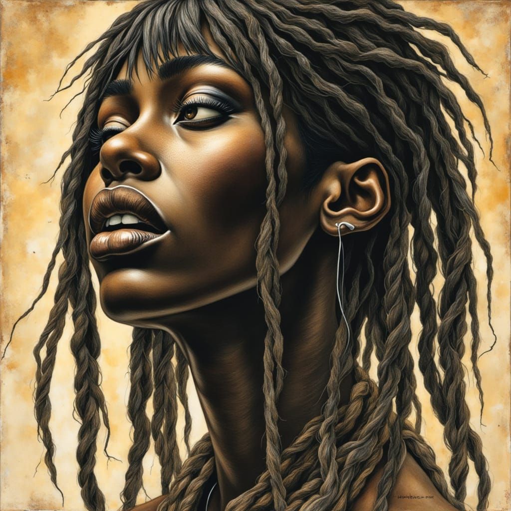 Surreal Portrait of a Black Woman with Dreadlocks