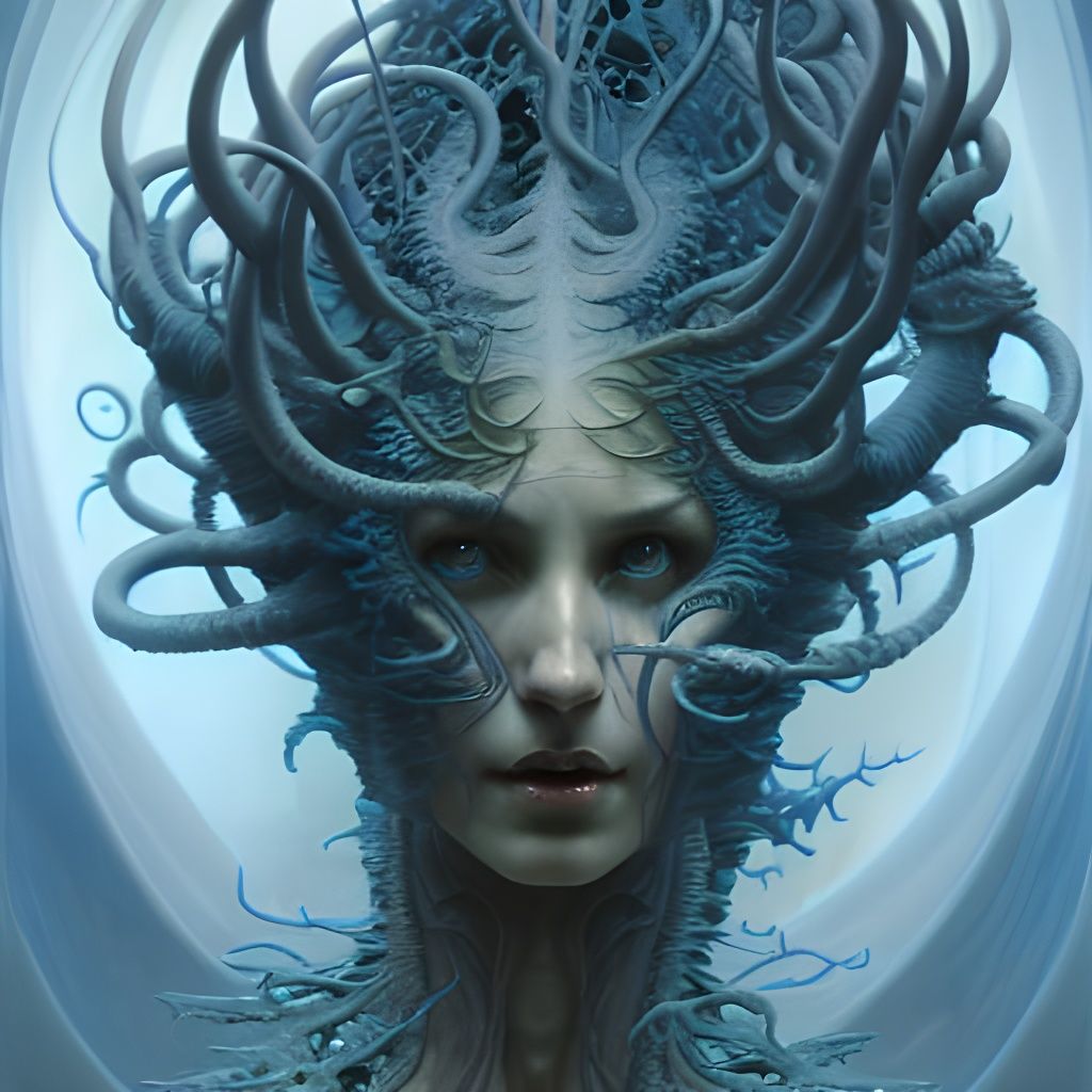 Elegant Woman and Elder Thing in Ominous Fantasy Art