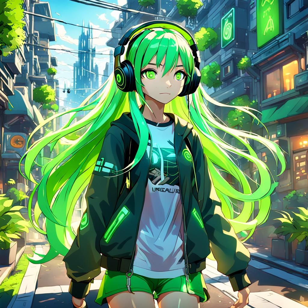 Anime Girl in Biophilic City: Detailed Digital Art