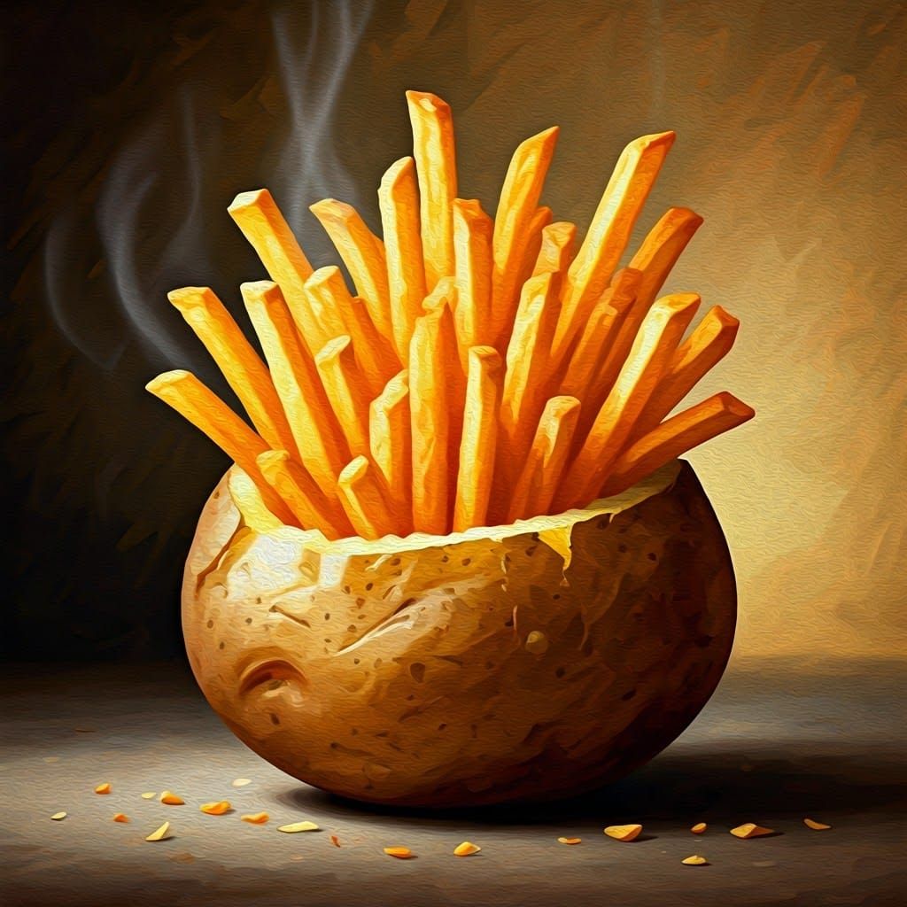Golden Fries Bursting from Potato, Dutch Masters Style