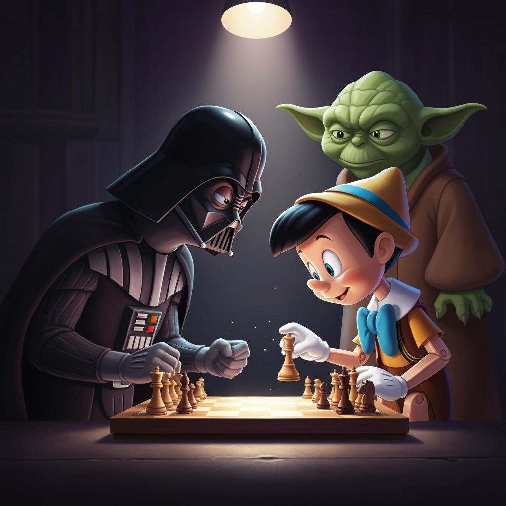 Darth Vader & Pinocchio Play Chess With Yoda, Dark Fantasy A...