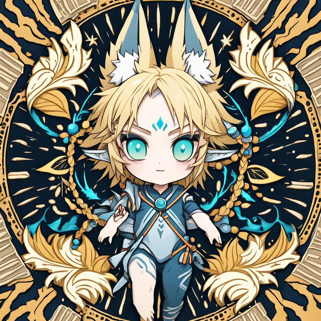 A wood elf-wolf shifter hybrid baby with blonde hair