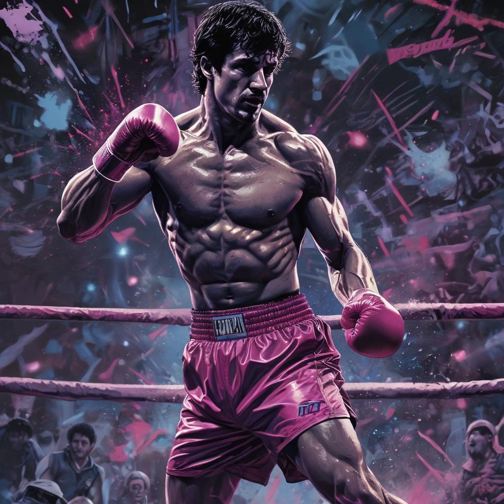 Neon Boxing Art in Comic Book Style