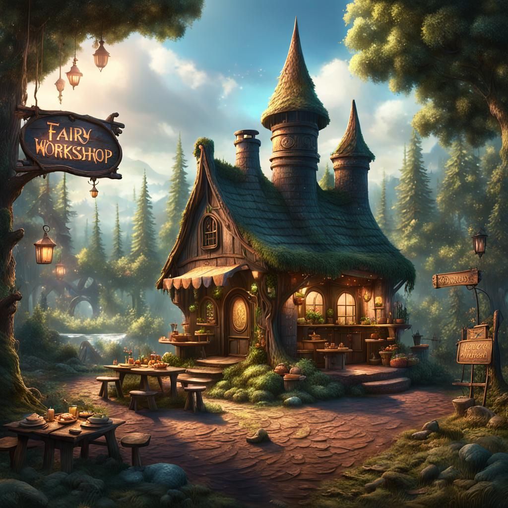 Enchanted Fairy Workshop in Forest: Detailed Matte Painting