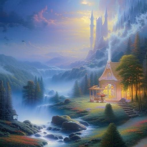 Ethereal Fantasy Dreamscape in Kinkade Style
