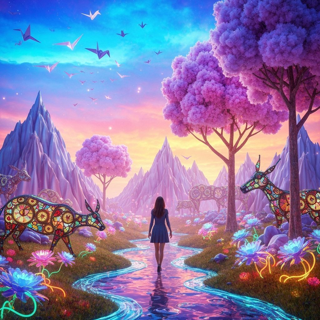 Surreal Dreamscape: Fabric Mountains and Glass Rivers