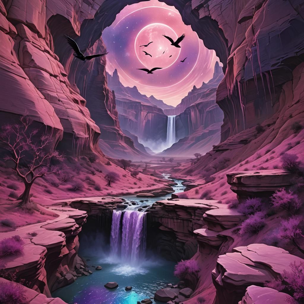 Purple Canyon with Pink Waterfalls as Astral Illustration