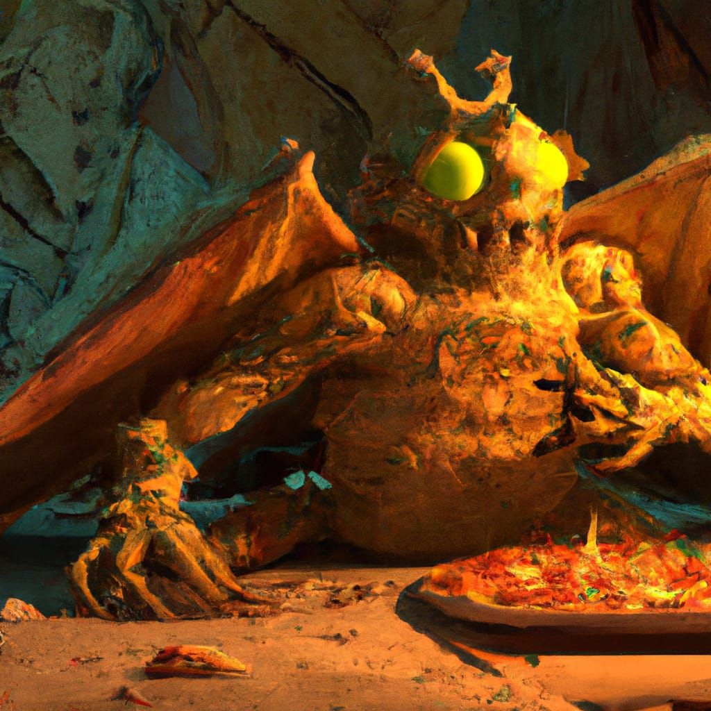 Pizza Eating Monster in Dark Fantasy Style