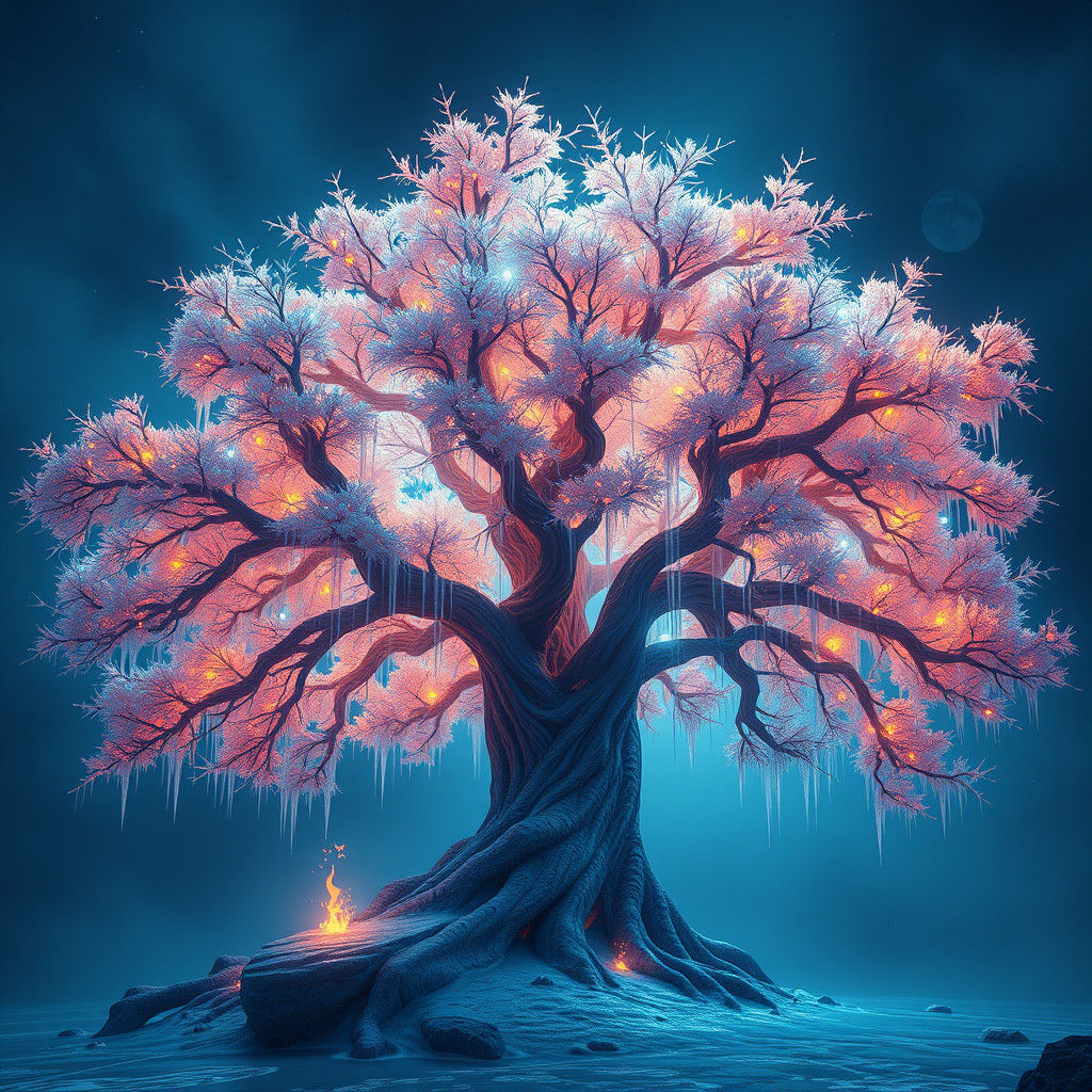 Fire and Ice Tree: Detailed Fantasy Concept Art